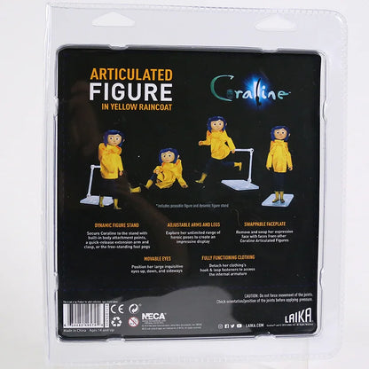 NECA Coraline in Striped Shirt / Yellow Raincoat 7" ABS/PVC Action Figure Toy Doll