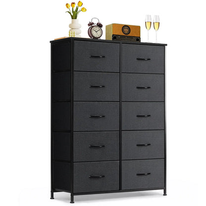 9‑Drawer Tall Bedroom Dresser with Wooden Top & Fabric Bins