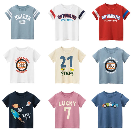 2-8 Years Summer Children Boys T-shirts Cartoon Printed Letter Baby Boy Short Sleeve Tops Kids T Shirts Toddler Clothes