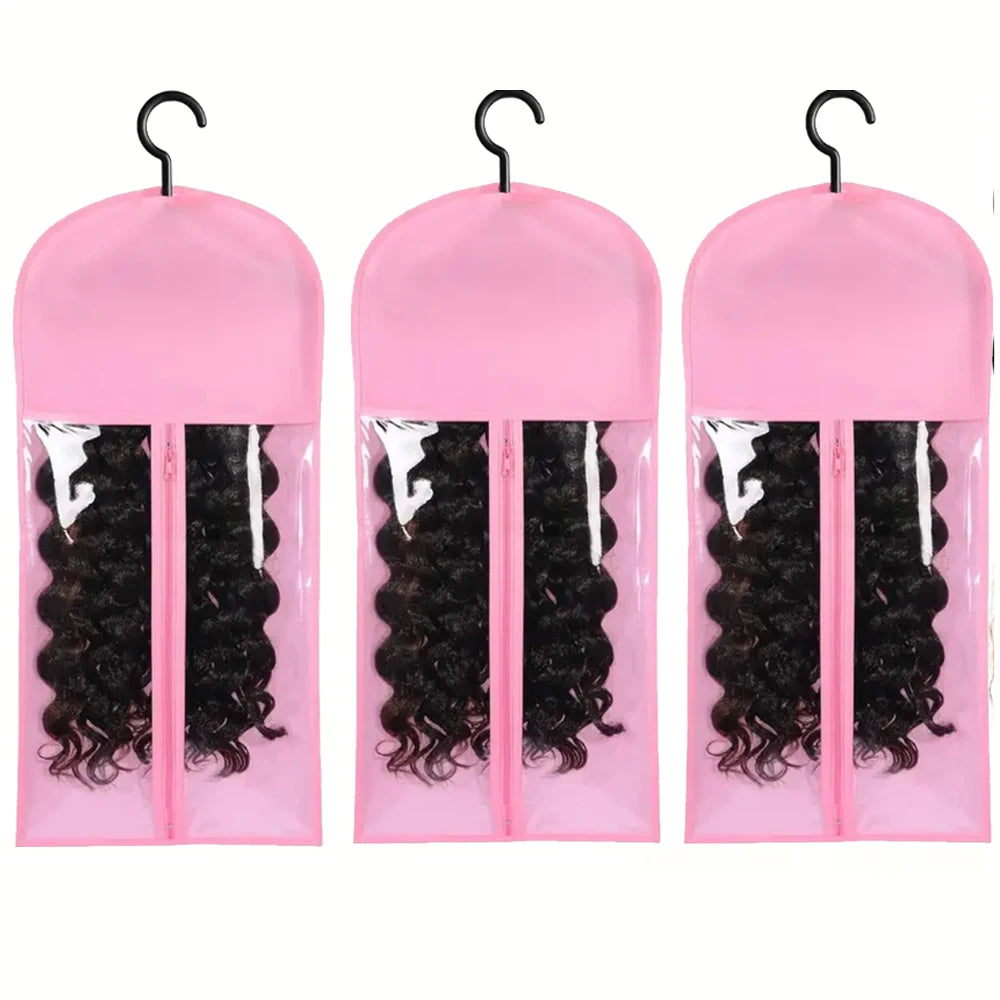 1/3pcs Premium Wig Storage Bags with Sturdy Metal Hangers - Black Transparent Design for Multiple Wigs & Hair Extensions