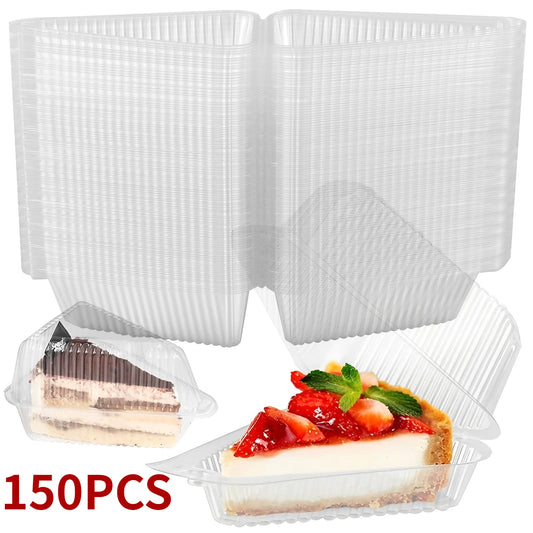 150Pcs Cake Slice Container Clear Triangle Dessert Box Reusable Food Packing Box Plastic Mousse Cheesecake Box for Fruit Cake