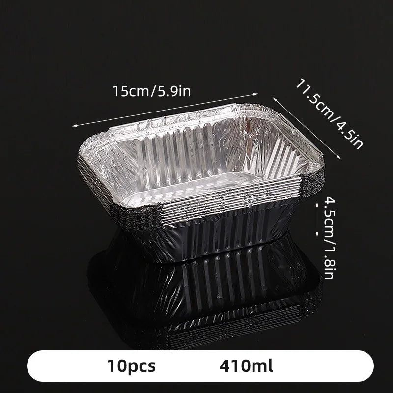 10‑Pack Rectangular Aluminum Foil Trays – Disposable Air Fryer & BBQ Food Containers