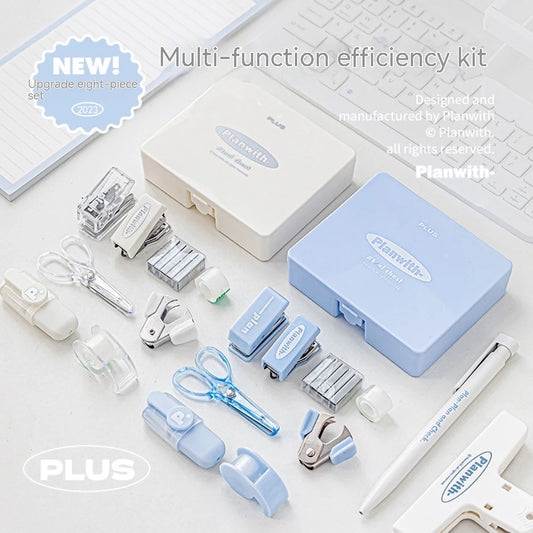 Stationery  Stapler, Scissors, Tape, Marking Pen, Punching Machine,Nail Remover 8Pcs Set