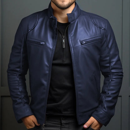 Men's Biker Leather Jacket Stand-up Collar Punk Leather Jacket Men