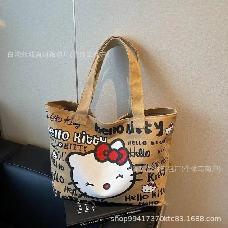 Sanrio Hello Kitty Canvas Zipper Handbag (48cm Large Capacity Tote Bag)
