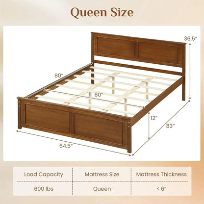 Queen Farmhouse Wood Platform Bed Frame with Headboard
