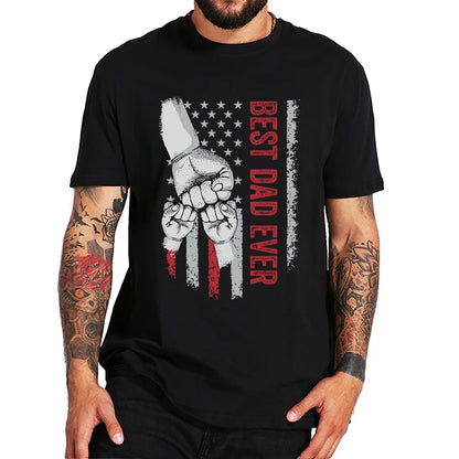 Custom Best Dad Ever T Shirt with Kids Name Fist Bump Dad Shirt Personalized Dad Grandpa American Flag T Shirt Fathers Day Gift