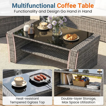 All‑Weather Wicker Patio Sofa with High Backrest & Wide Armrests
