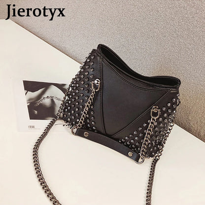 Studded Shoulder Bag Leather Punk Style Rock Rivet Crossbody Handbag Chain Wallet Purse