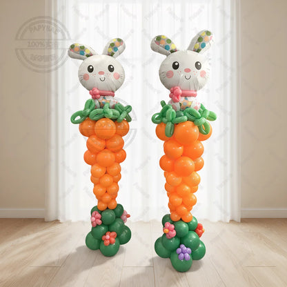 91pcs/set Carrot Shape Easter Rabbit Balloons Stand DIY Latex Balloon Ornament Toy Easter Themed Party Supplies Party Decoration