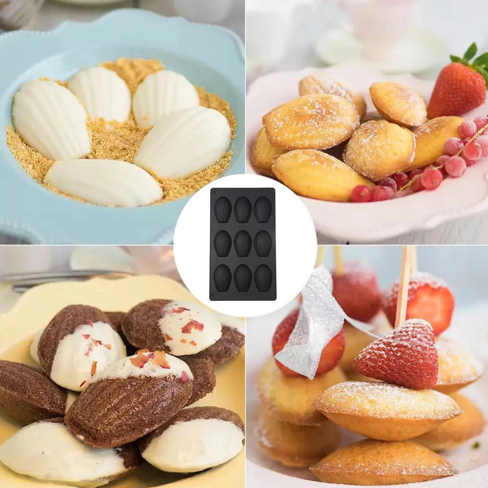 1/2‑Pack Silicone 9‑Cavity Madeleine Mold