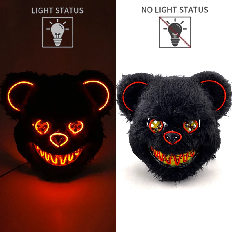 LED Glowing Cosplay Bloody Rabbit Mask Halloween Scary Killer Bloody Bunny Bear Headgear Carnival Masquerade Horror Costume Prop