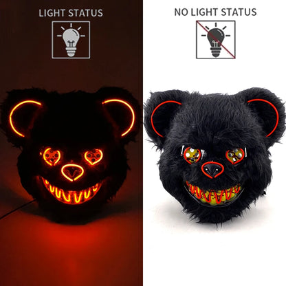 LED Glowing Cosplay Bloody Rabbit Mask Halloween Scary Killer Bloody Bunny Bear Headgear Carnival Masquerade Horror Costume Prop