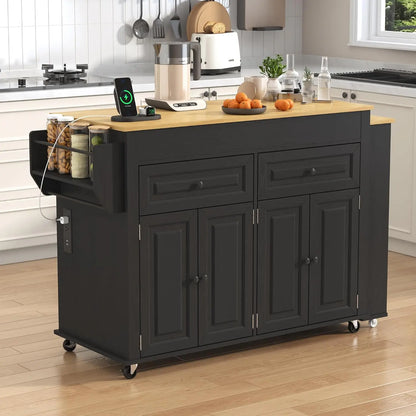 80"–48" Extendable Kitchen Island with Power Outlet & Storage