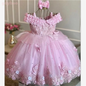 Off‑Shoulder Pearl &amp; Lace Butterfly Flower Girl Dress (Infant · First Birthday · Ball Gown · Customizable)