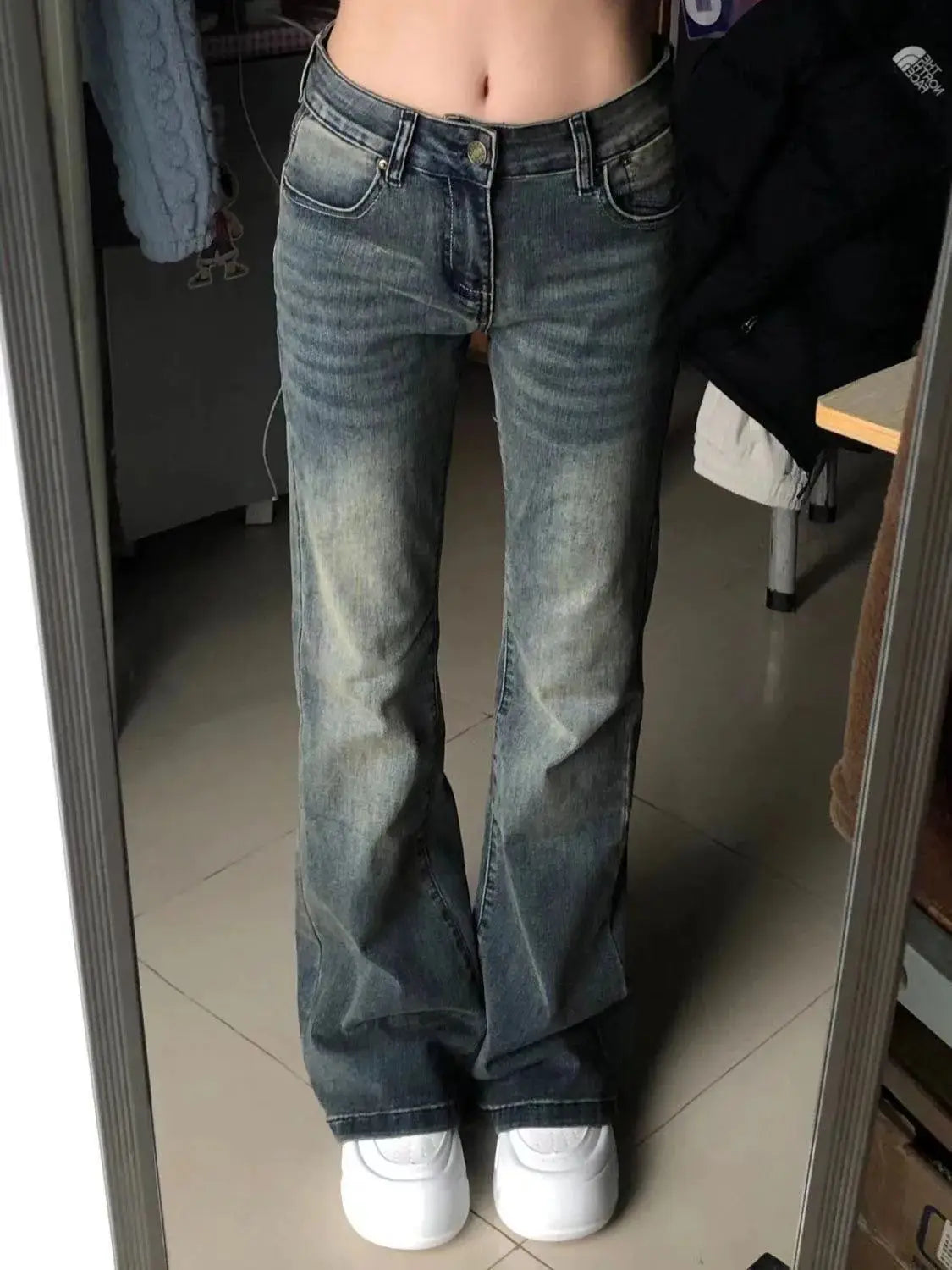 Vintage Washed High Waist Bell Bottom Jeans