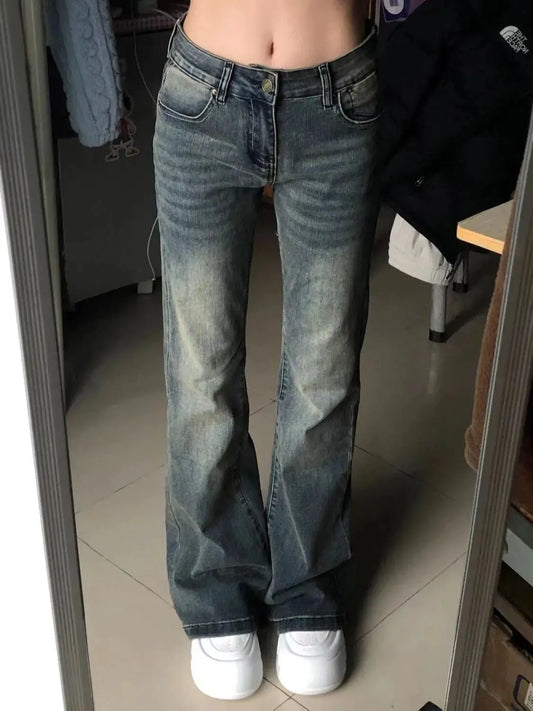 Vintage Washed High Waist Bell Bottom Jeans