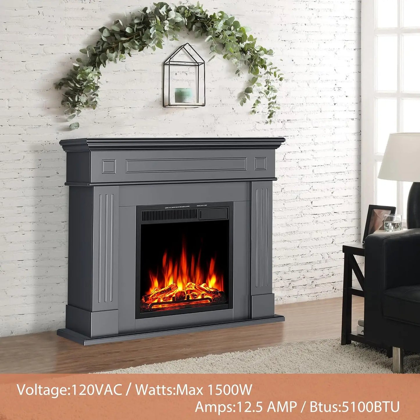 44" Electric Fireplace with Mantel & LED Log Insert
