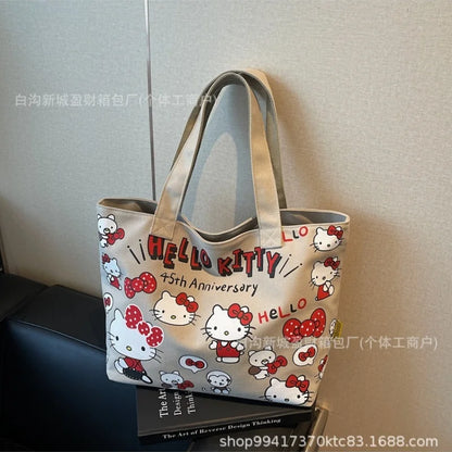Sanrio Hello Kitty Canvas Zipper Handbag (48cm Large Capacity Tote Bag)