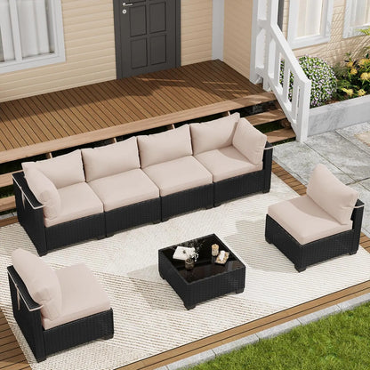 7‑Piece Wicker Patio Conversation Set – Custom Sectional Sofa