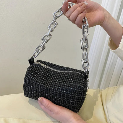 Women's Mini Crossbody Rhinestone Glitter Chain Bag (6.3*3.54) Inch