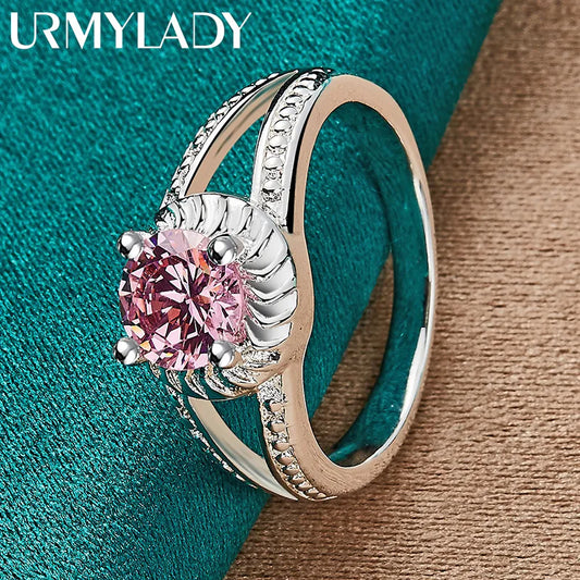 925 Sterling Silver Charm Pink Zircon 7-10 # Ring