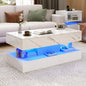 39.4" High‑Gloss LED Coffee Table with Sliding Drawers – Marble Print