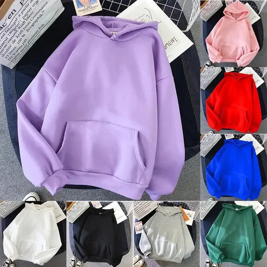 Solid Hoodie Comfortable Stretch Sweatshirts Loose Pocket Female Pullovers