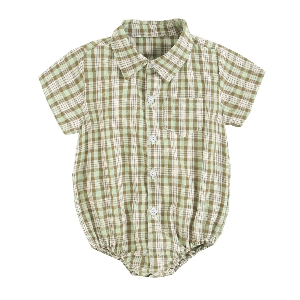 Baby Boys Bodysuits Short Sleeve Plaid Cotton