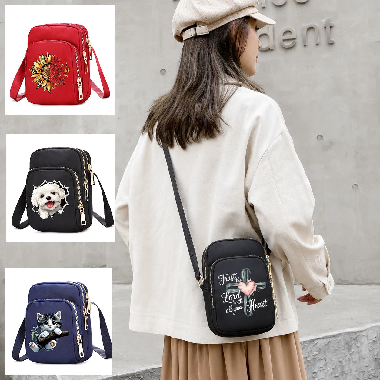 Cat & Dog Faith Quote Crossbody Phone Bag