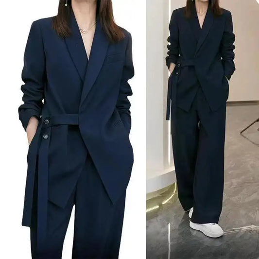 Women’s Two‑Piece Suit Set – Blazer & Wide‑Leg Pants
