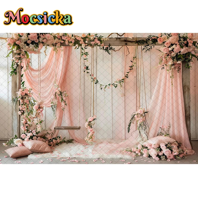 Mocsicka Photography Background Spring Indoor Wreath Cradle Decor Wedding Maternity Adult Kids Portrait Backdrop Photo Studio
