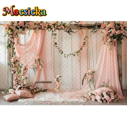 Mocsicka Photography Background Spring Indoor Wreath Cradle Decor Wedding Maternity Adult Kids Portrait Backdrop Photo Studio