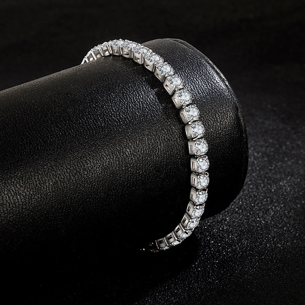 S925 Sterling Silver Tennis Bracelet – 4mm Zirconia, Adjustable 16–20cm, Simple Fashion Engagement & Wedding Jewelry