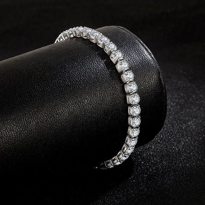 S925 Sterling Silver Tennis Bracelet – 4mm Zirconia, Adjustable 16–20cm, Simple Fashion Engagement & Wedding Jewelry