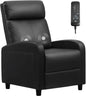 Single Recliner Sofa (PU Leather, Massage Footrest, Black)