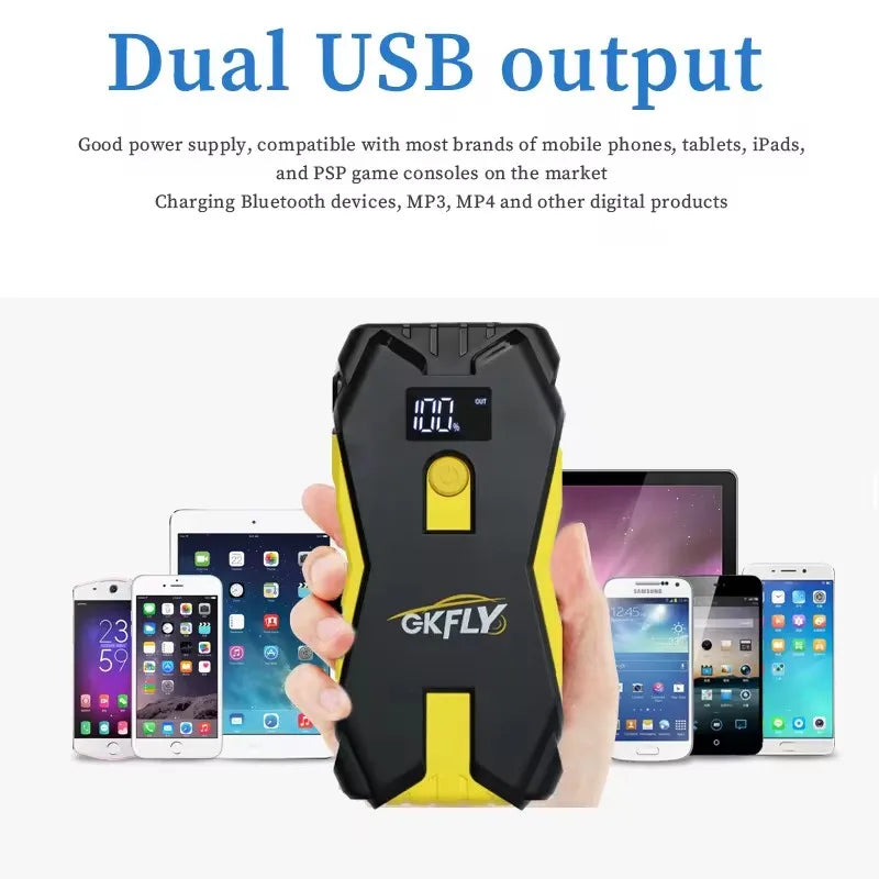 GKFLY Car Jump Starter 1200A Automotive Battery Charger 12V Car Starter Portable Power Bank 18800mAh Powerful Car Booster