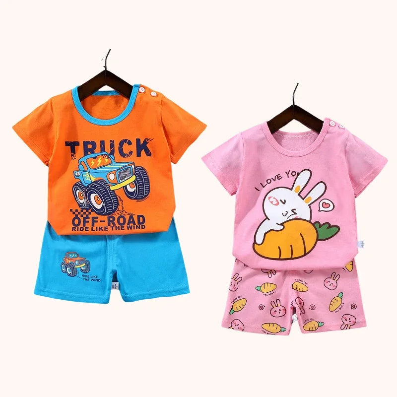 2Pc Children's Boys Girl T-shirt Shorts Summer Sets