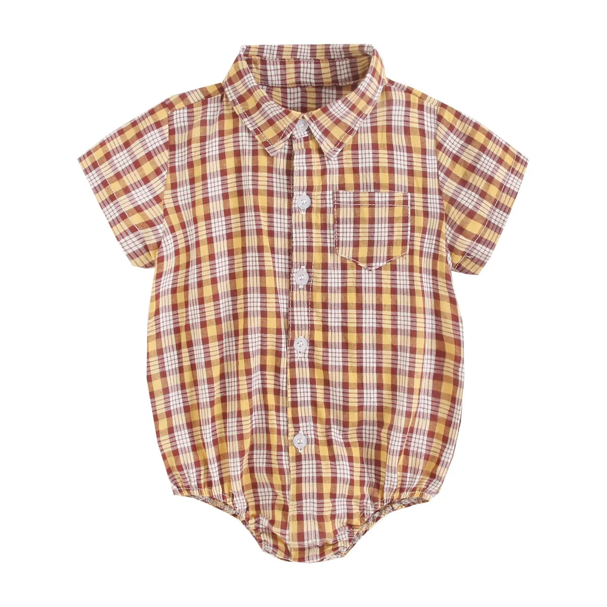 Baby Boys Bodysuits Short Sleeve Plaid Cotton