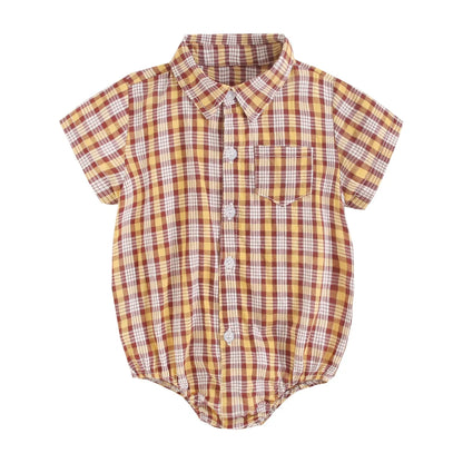 Baby Boys Bodysuits Short Sleeve Plaid Cotton