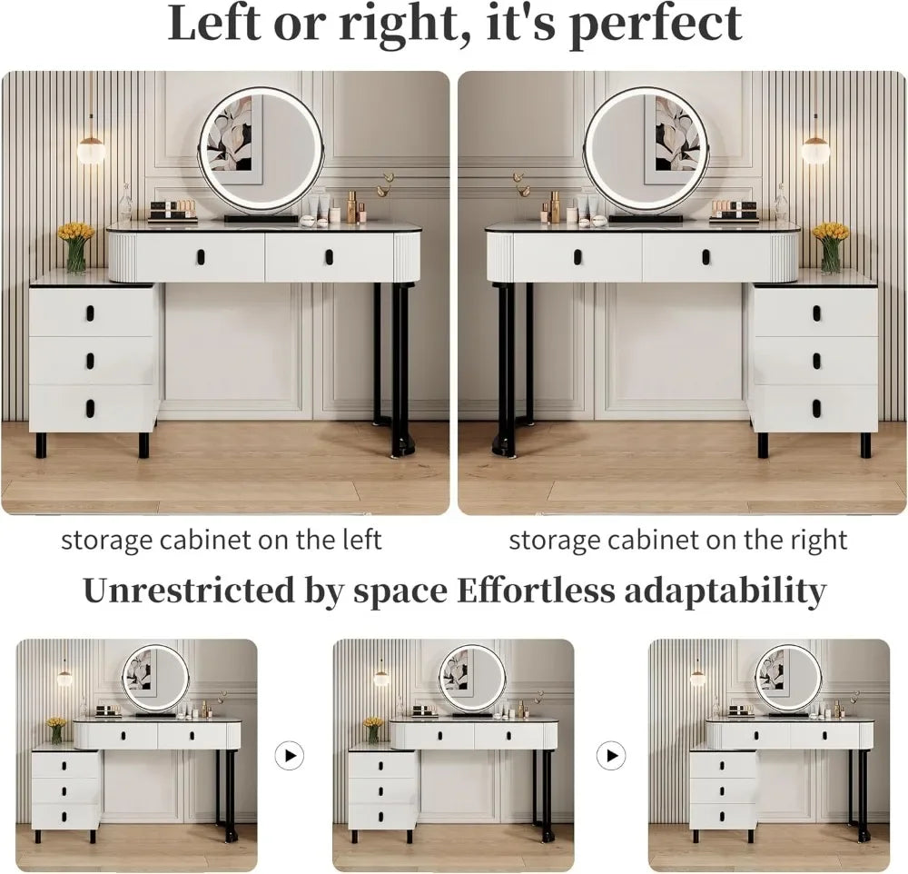 Modern LED Vanity Desk — Mirror, Drawers & Adjustable Cabinet