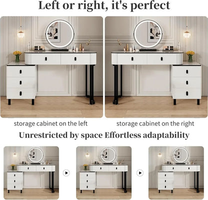 Modern LED Vanity Desk — Mirror, Drawers & Adjustable Cabinet