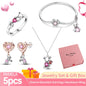 Pink Heart Bracelet Set 925 Silver Original Flower Ring Butterfly Earrings & Gift Box For Women Wedding Jewelry Best Wish 5pcs
