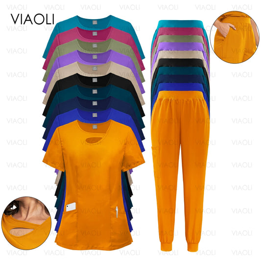 Multicolor Short Sleeve Medical Scrubs Sets Pharmacy Beauty Salon Workwear Nurse Uniform Hospital Doctor Dental Surgery Uniforms