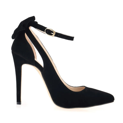 Women's High Heels Bow Tie Back Sexy Stiletto Pumps Pointed Toe Bowknot 11cm Sexy Ankle Strap High Heeled Female Wedding Shoes