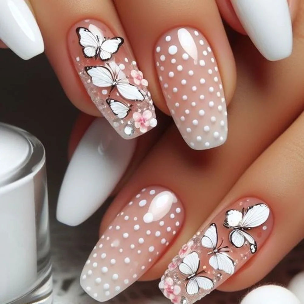 24pcs Gold Stripe Press‑On Nails – Long Square Full Cover Tips