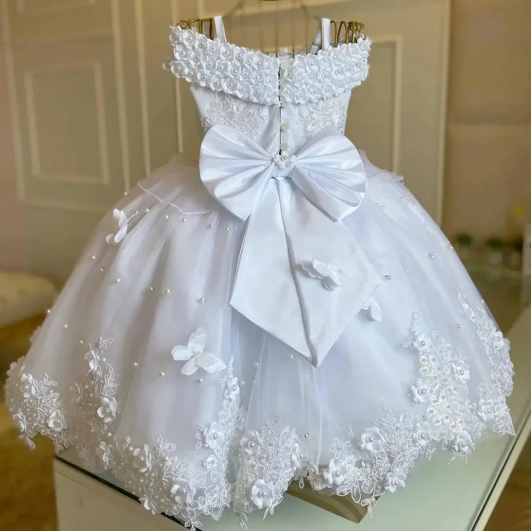 Custom Pink &amp; Purple 3D Floral Flower Girl Dress (Wedding · First Christmas · Birthday Party · Cap Sleeves)