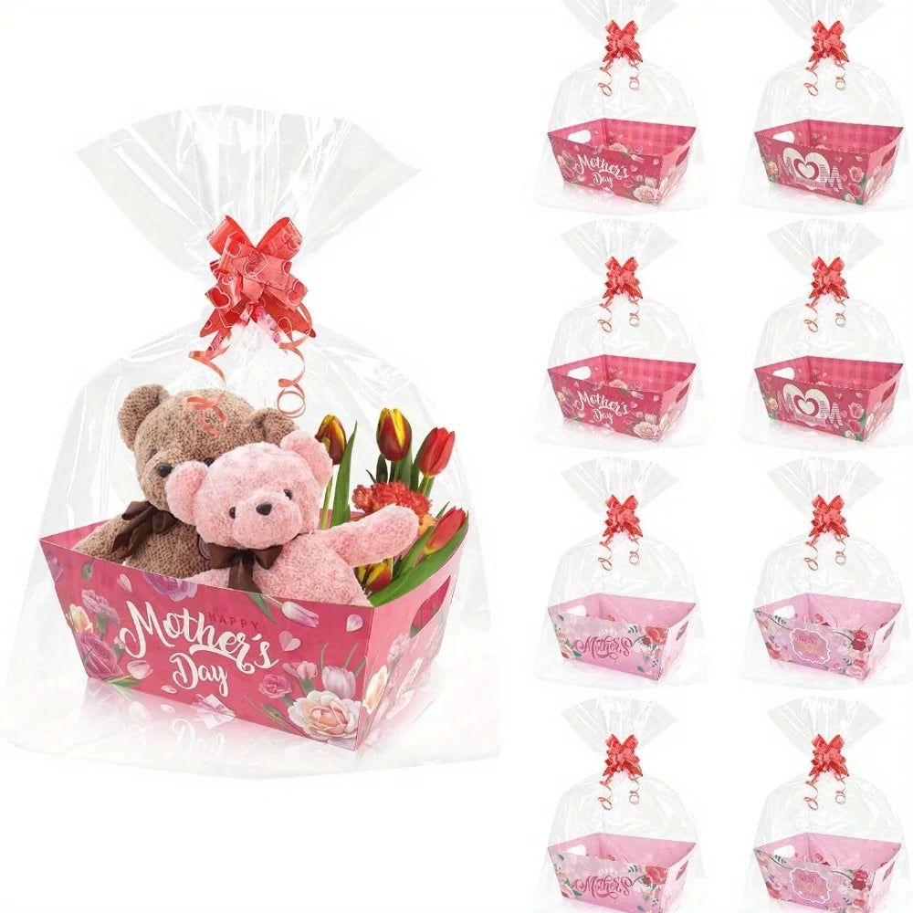 12pcs/set Happy Mother's Day Mixed Red Pink Tulip Carnation Beautiful Paper Gift Box Mother's Day Party Gift Decoration Supplies
