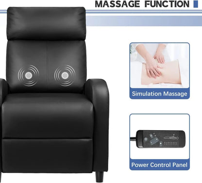 Single Recliner Sofa (PU Leather, Massage Footrest, Black)