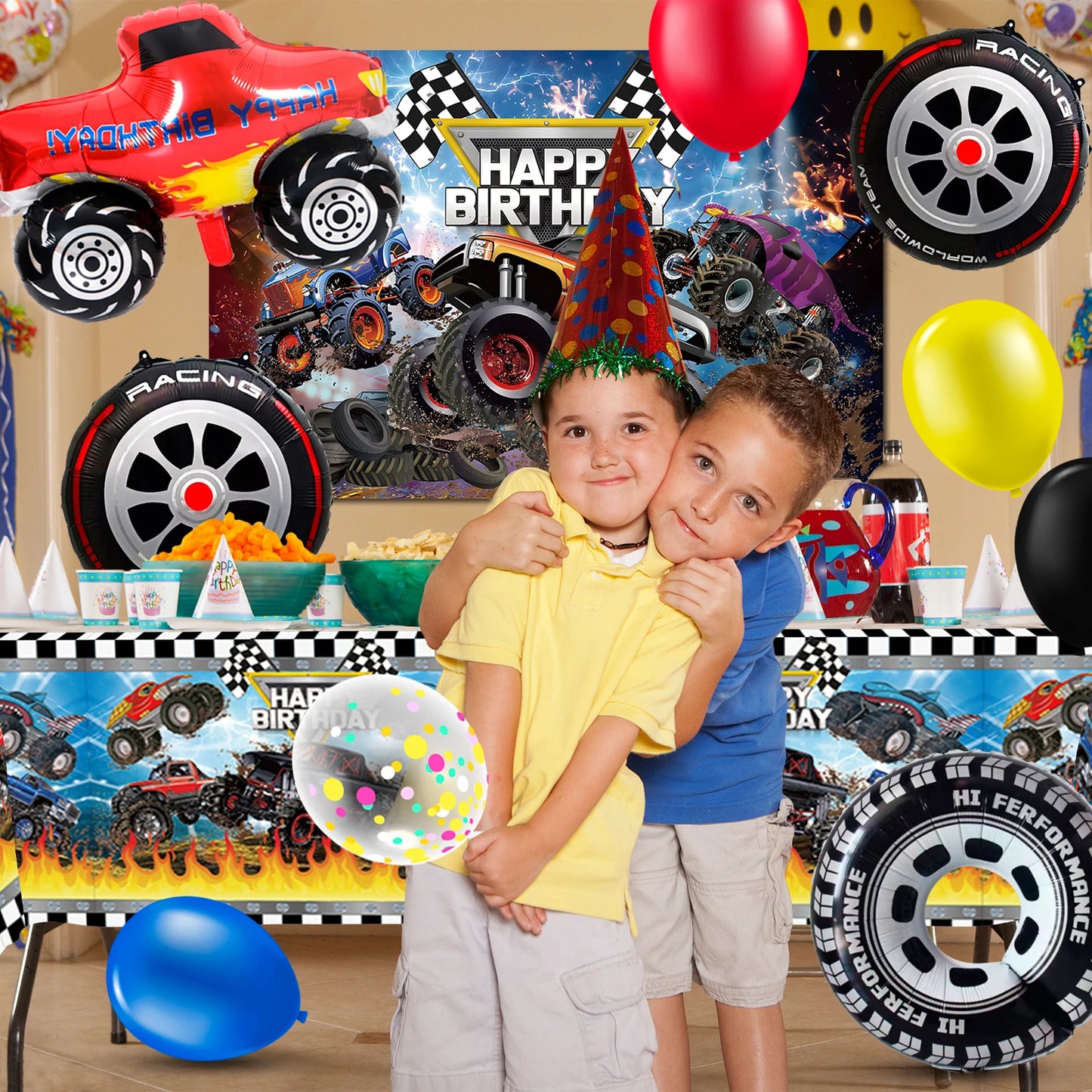 26‑Piece Racing Car Party Decorations Set – Balloons, Tablecloth & Backdrop